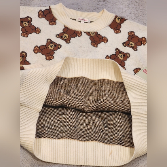 Woman winter cozy crew neck knit sweaters with teddy bear print soft warm XL - Picture 3 of 7